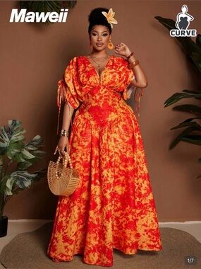 NWOT Curve Red-Orange V-Neck Maxi Dress